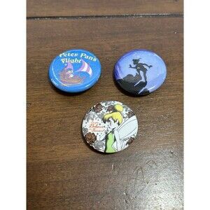 Disney Peter Pan Tinker Bell Tin Bag Buttons Lot of 3
